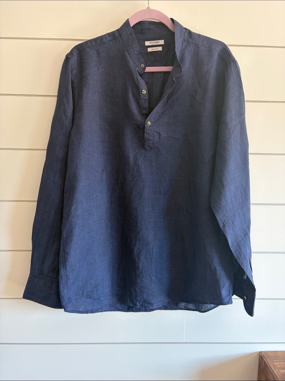 Gutteridge DAL 1878 Navy Linen Band-Collar Buttoned Pullover Shirt Size 16/41